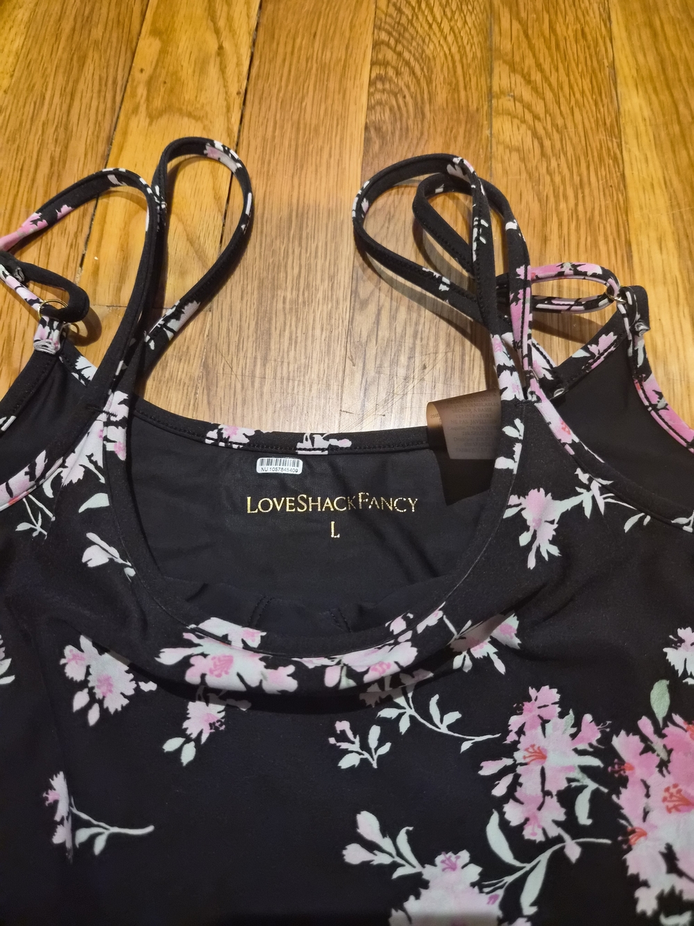 LoveShackFancy Black Jumpsuit with Pink Floral Print - Picture 2 of 4